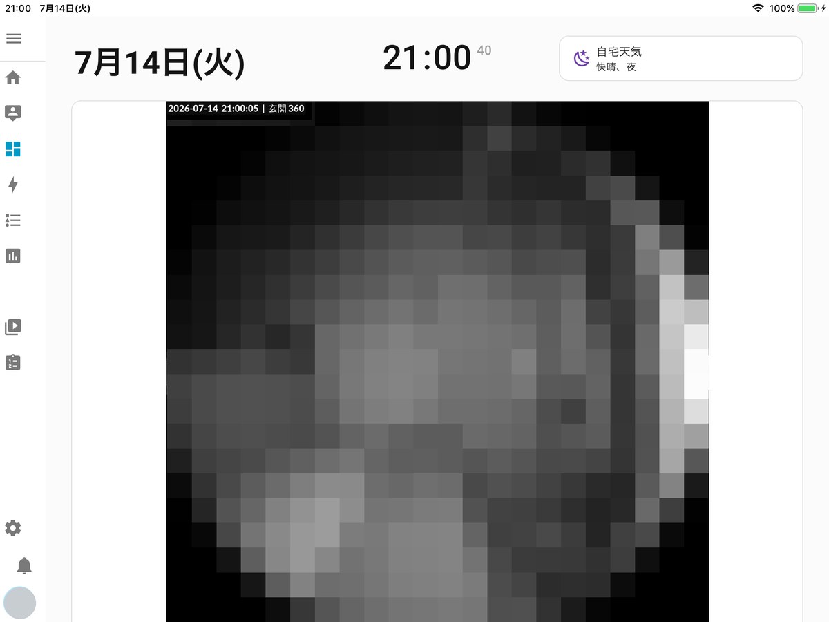 iPadのダッシュボード画面(カメラ映像部分はぼかし処理済み)