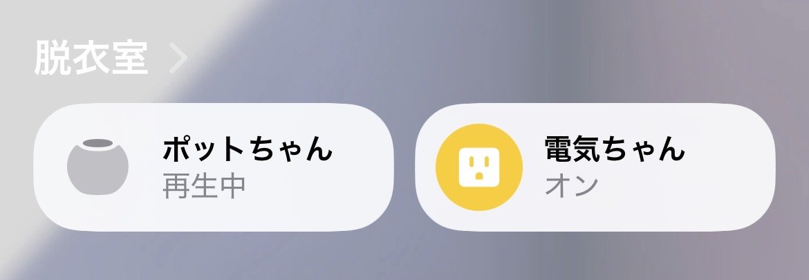ホームアプリの脱衣室。HomePod miniと電気ちゃんが並ぶ